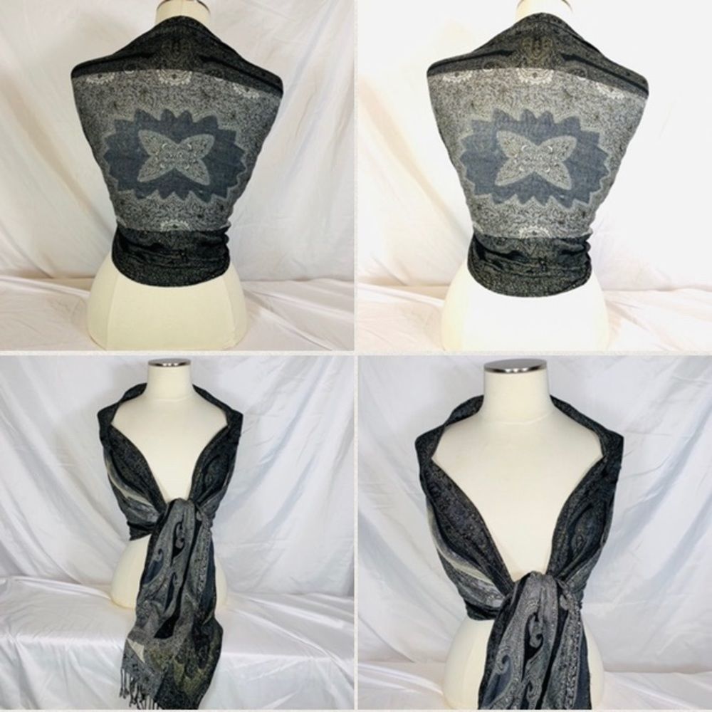 Kasper Pashmina Shawl with gold Long strands of - Picture 7 of 8